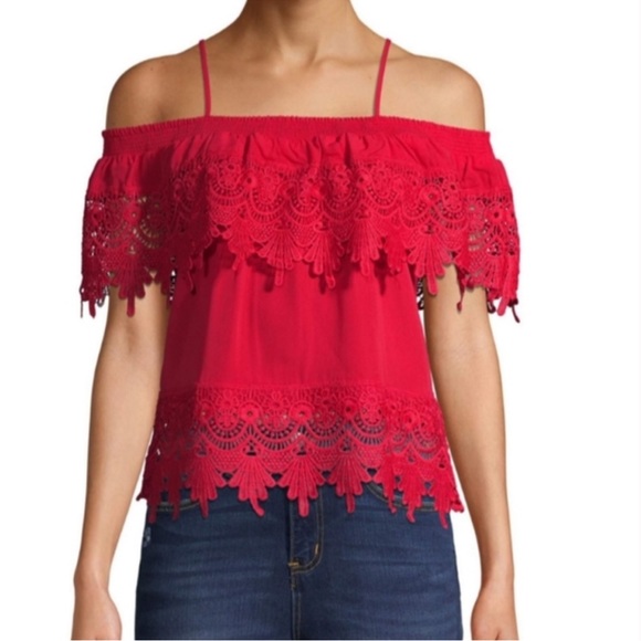 No Boundaries Tops 425 No Boundaries Red Knit Crochet Top Off The